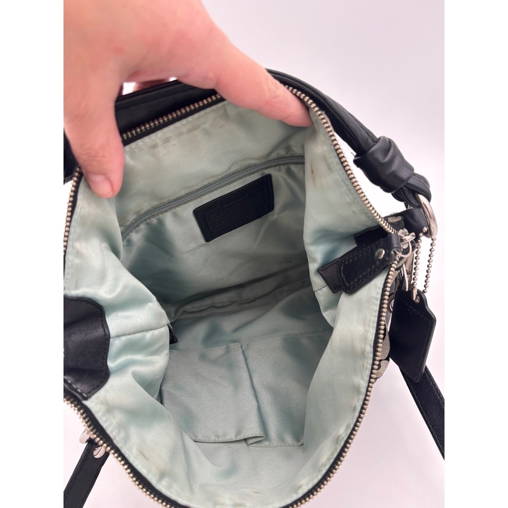 COACH Kristin Hobo Bag Y2K Shoulder Handbag Black Logo Jacquard Crossbody Gray - Picture 16 of 16